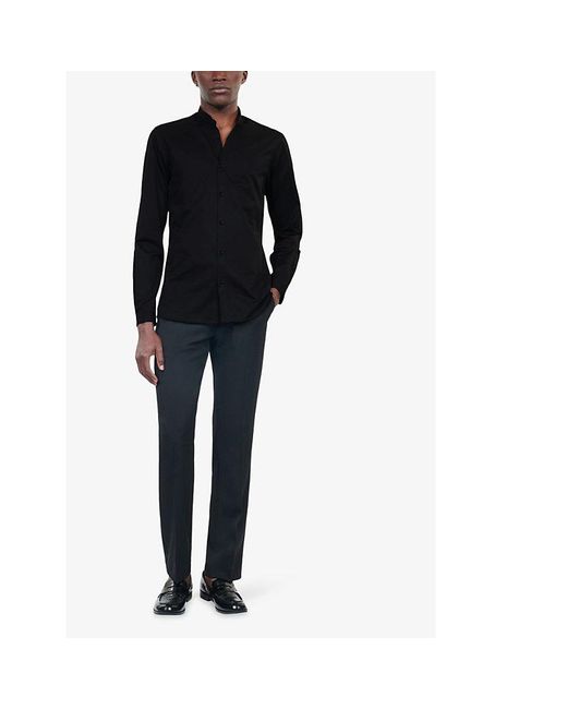 The Kooples Black Stand-Collar Regular-Fit Cotton-Twill Shirt for men