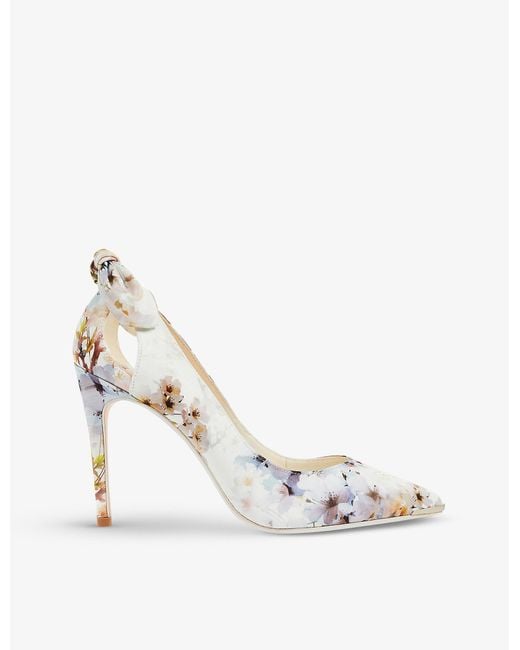 Ted Baker White Mishia Floral-print Satin Court Shoes