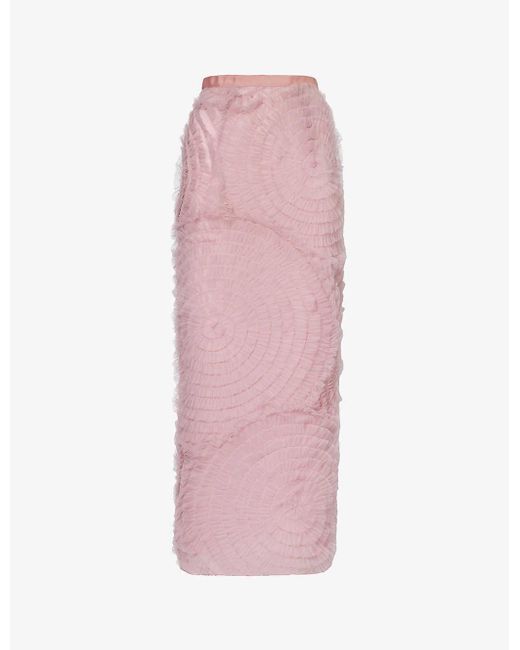Huishan Zhang Pink Annamarie Spiral Mesh Maxi Skirt