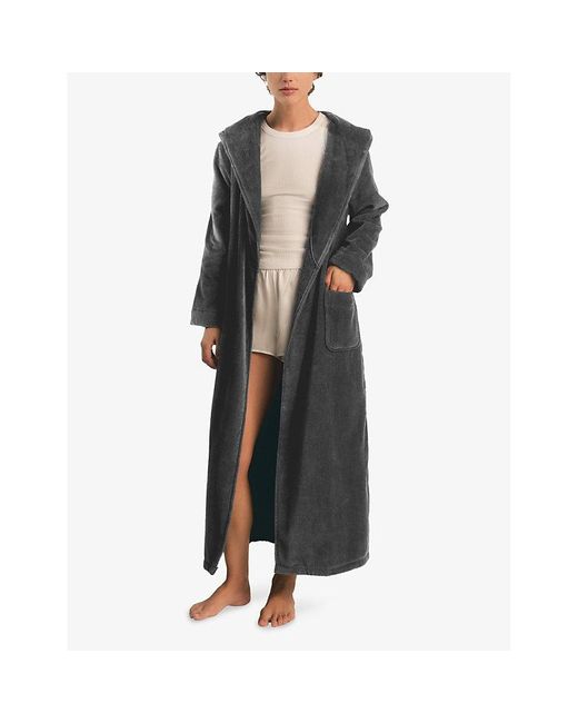 The White Company Black Hooded Cotton-Velour Robe