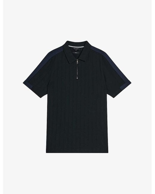 Ted Baker Black Abloom Zipped Cotton-blend Polo Shirt for men