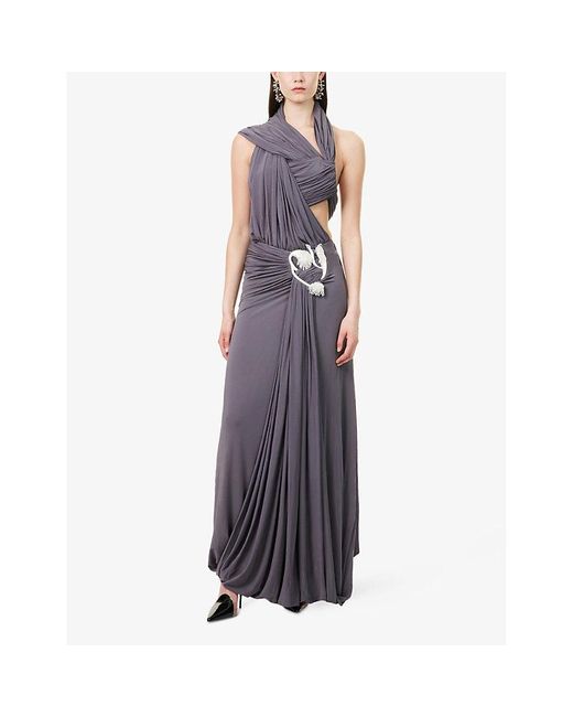 Christopher Esber Gray Sculptured Loop Draped Stretch-Woven Maxi Skirt