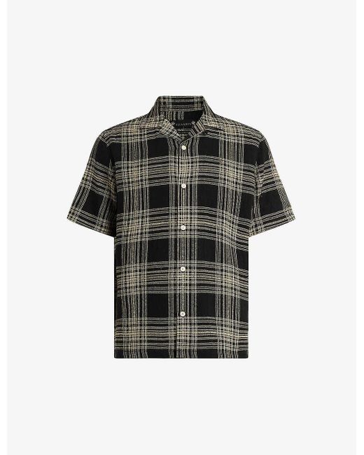AllSaints Black Padres Check-print Organic Cotton-blend Shirt for men