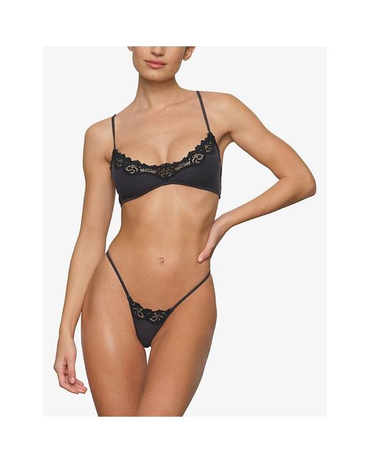 Skims Black Fits Everybody Lace-Trimmed Stretch-Woven Bra