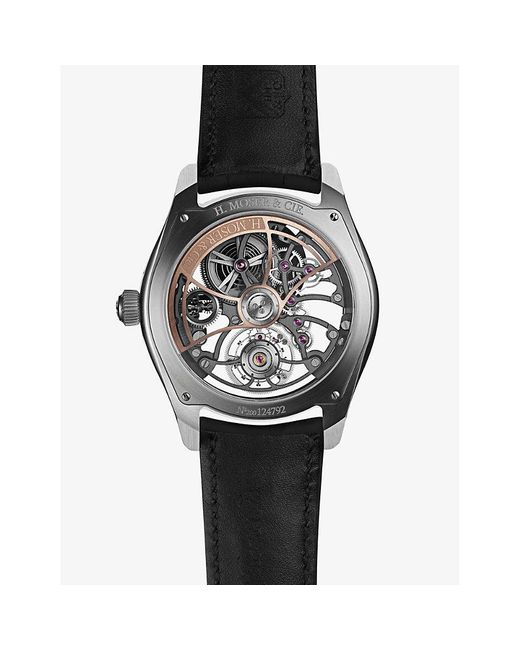 H. Moser & Cie Black 3811-1200 Pioneer Cylindrical Tourbillon Stainless-steel And Leather Automatic Watch for men