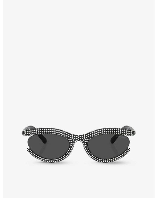 Swarovski Gray Sk6006 Crystal-embellished Oval-frame Metal Sunglasses