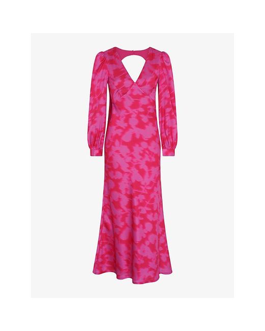 OMNES Pink Francoise Long-Sleeve Satin Maxi Dress