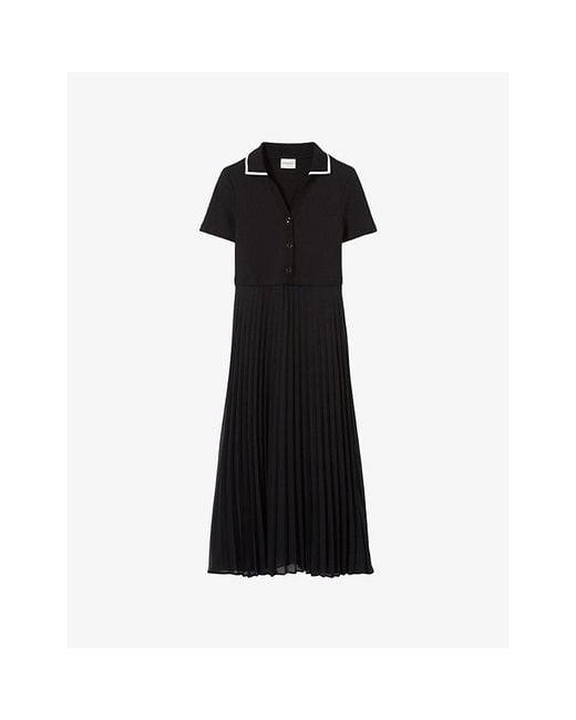Claudie Pierlot Black Short-Sleeved Cotton And Woven Midi Dress