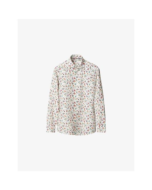 Eton of Sweden White Sangria-Pattern Long-Sleeved Linen Shirt for men