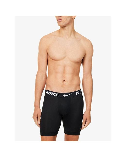 Nike Blue Dri Fit Essential Pack Of Three Stretch-Jersey Long Boxer Briefs for men