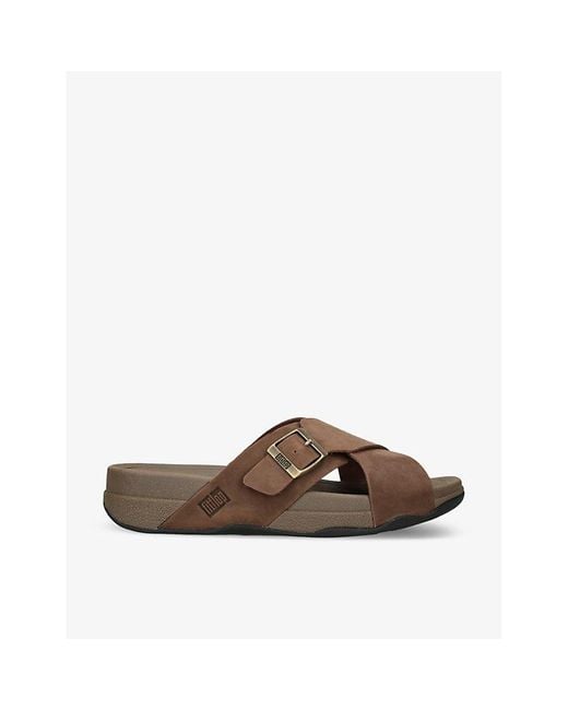 Fitflop Brown Surfer Cross-strap Leather Sandals for men