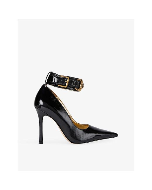 Kurt Geiger Black Mansion Patent-Leather Ankle-Strap Court Heels