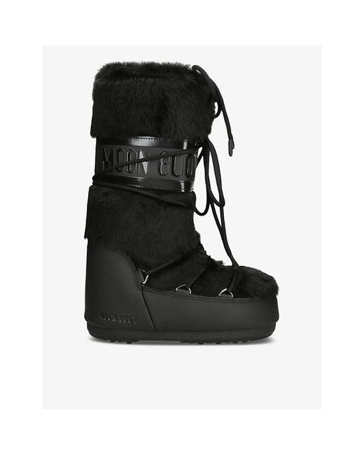 Moon Boot Black Icon Lace-Front Faux-Fur Snow Boots