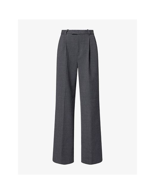 Self-Portrait Gray Pleated Tailored Wool-Blend Trousers