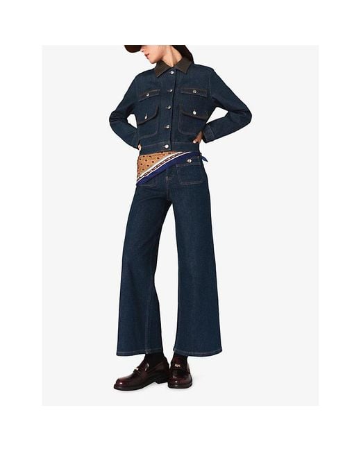 Maje Blue Patch-Pocket Straight-Leg Stretch-Denim Jeans
