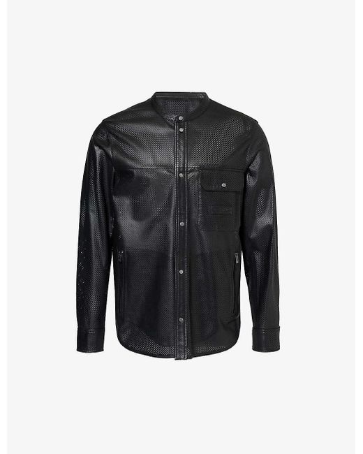 Emporio Armani Black Patch-pocket Perforated Leather Shirt for men