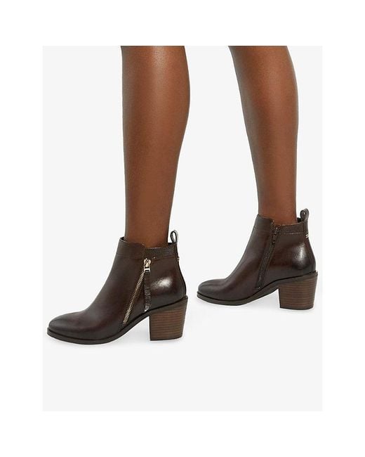 Dune Brown Paicing Leather Heeled Ankle Boots