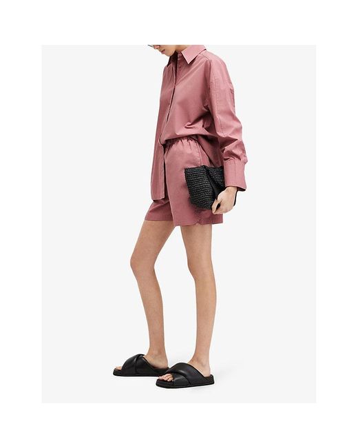 AllSaints Pink Karina Relaxed-fit Long-sleeve Organic-cotton Shirt