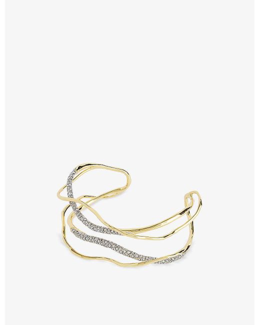 Alexis White Solanales 14ct Yellow Gold-plated Brass And Crystal Cuff Bracelet