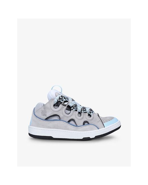 Lanvin Gray Curb Lace-Up Leather, Suede And Mesh Low-Top Trainers for men