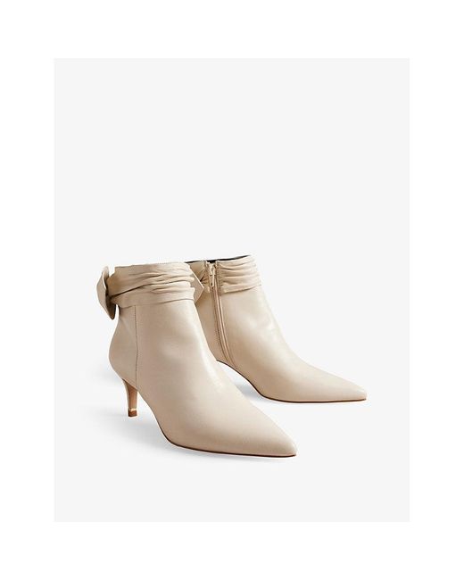 Ted Baker Bow-embellished Leather Heeled Ankle Boots in White | Lyst