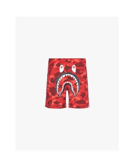 A Bathing Ape Red Shark Cotton-jersey Shorts for men