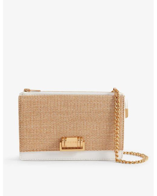 Reiss Natural Picton Raffia And Faux-leather Cross-body Bag