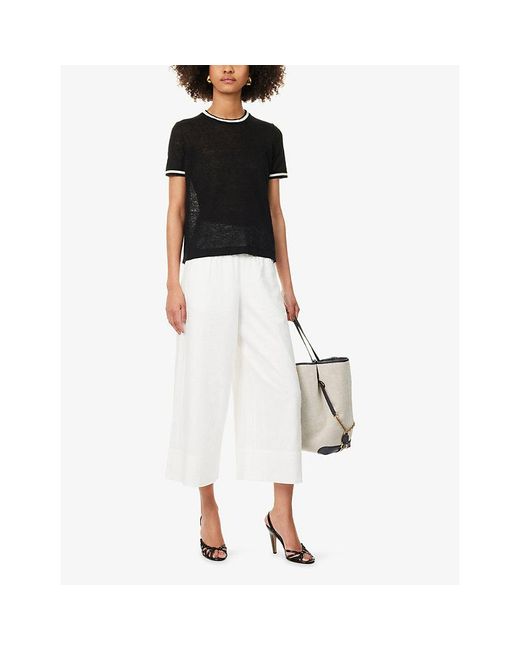 Max Mara Black Contrast-Stripe Trim Linen Top