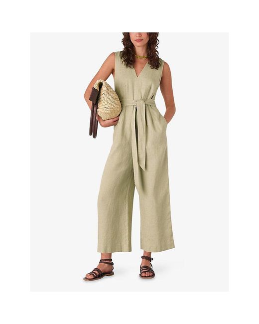 Whistles Natural Belted Wide-Leg Linen Jumpsuit