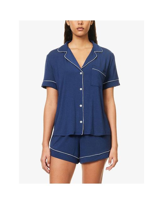 Eberjey Blue Gisele Relaxed-Fit Stretch-Woven Jersey Pyjama Set