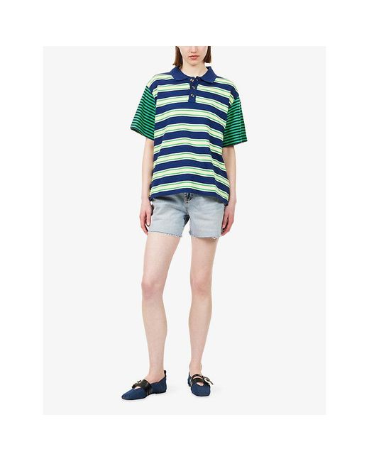 7 For All Mankind Blue Monroe Mid-Rise Long Denim Shorts