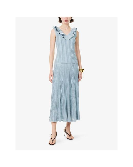Zimmermann Blue Aster Metallic Knit Midi Skirt
