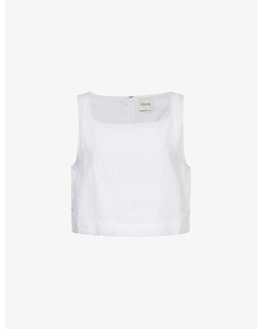 Posse White Val Cropped Linen Top