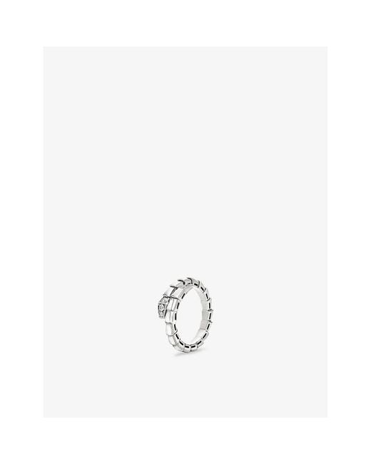 BVLGARI White Serpenti Viper 18Ct- And 0.14Ct Brilliant-Cut Pavé Diamond Ring