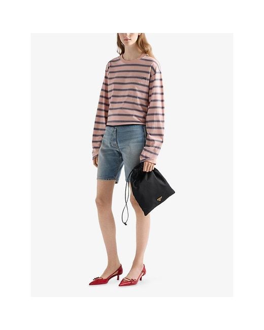 Prada Pink Long-Sleeve Stripe Cotton-Jersey T-Shirt