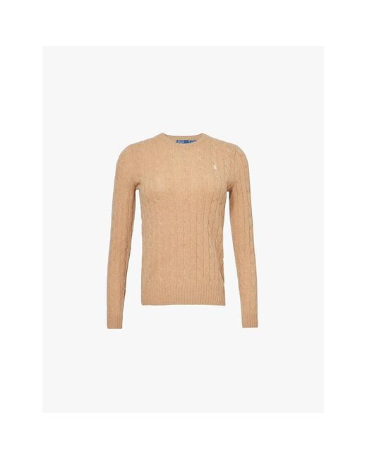 Polo Ralph Lauren Natural Logo-Embroidered Cable-Knit Wool And Cashmere Jumper