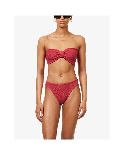 Hunza G Red Jean Bandeau Crinkled-texture Bikini