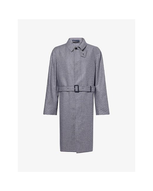 Dunhill Blue Houndstooth Check Balmacaan Cashmere Coat for men
