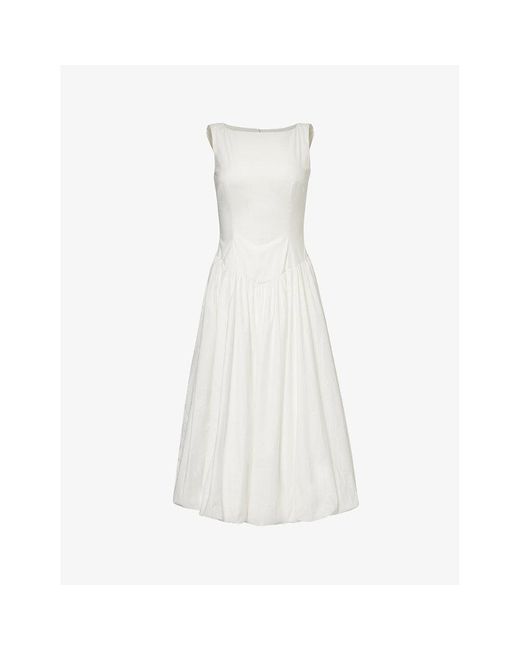 Reformation White Elvira Boat-neck Stretch-organic Cotton Midi Dress