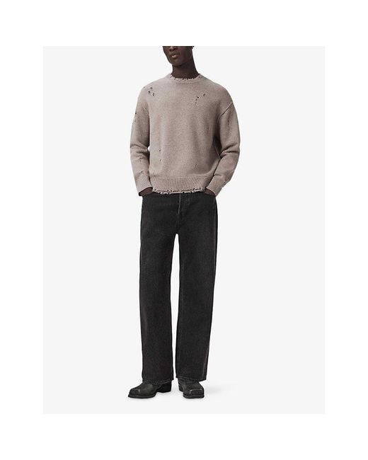 AllSaints Natural Wolf Distressed Long-Sleeve Knitted Jumper for men