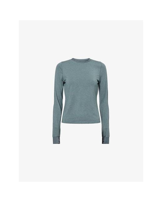 ADANOLA Blue Contrast-Trims Long-Sleeves Stretch-Woven Top