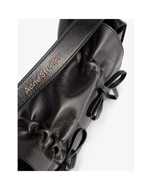 Acne Black Bow-embellished Multi-pocket Leather Shoulder Bag