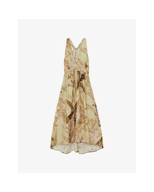 Reiss Natural Nybg Anna Floral-Print Linen Midi Dress