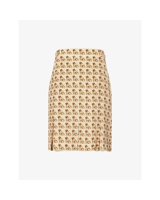 Valentino Garavani Natural Printed Pleated Silk Midi Skirt