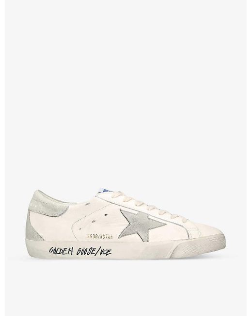 Golden Goose Deluxe Brand Natural Super Star Star-embroidered Leather Low-top Trainers for men