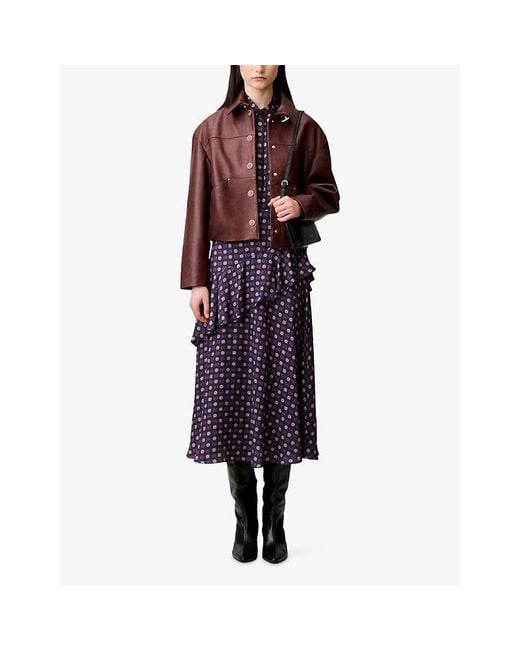 Claudie Pierlot Purple Abstract-Print High-Rise Woven Maxi Skirt