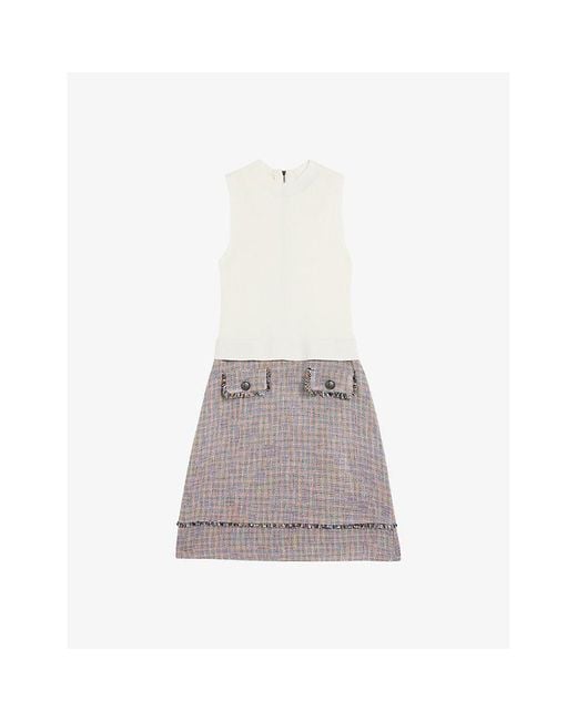 Ted Baker Gray Mayumid Tweed-skirt Sleeveless Woven Mini Dress