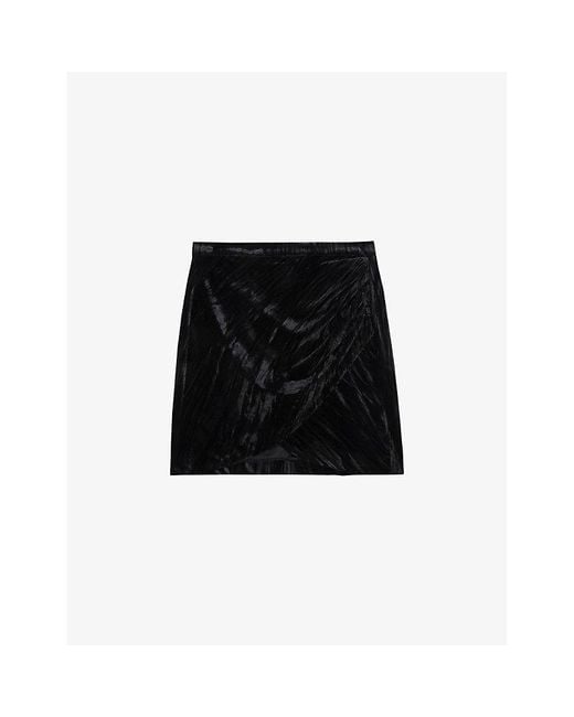 Zadig & Voltaire Black Judelle Tulip-Hem Stretch-Velvet Mini Skirt