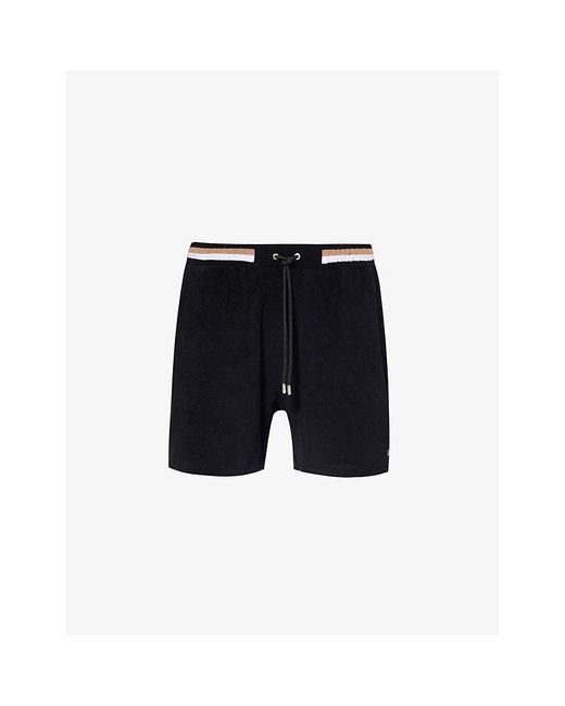 Boss Black Stripe-trim Relaxed-fit Terry Cotton-blend Shorts Xx for men