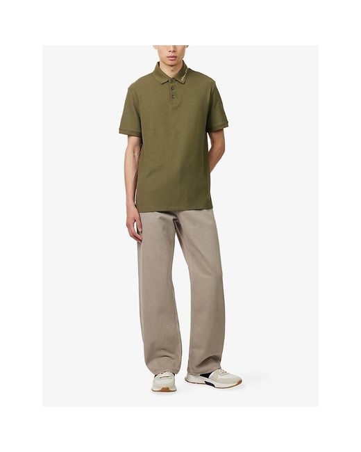 Emporio Armani Green Logo-Collar Short-Sleeve Cotton Polo for men